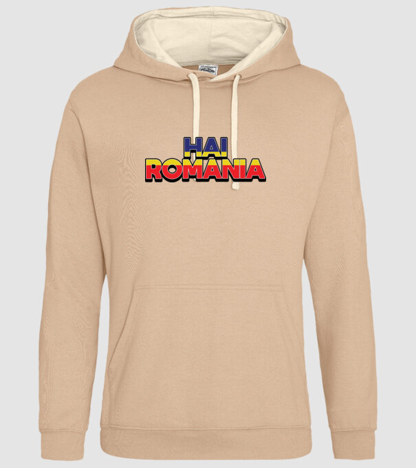 Subtitlu Hai Romania model nisipiu pe tricou