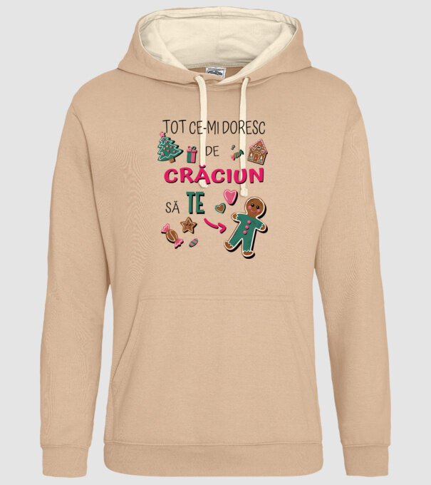 Tot ce-mi doresc de Crăciun să TE om alb model nisipiu pe tricou