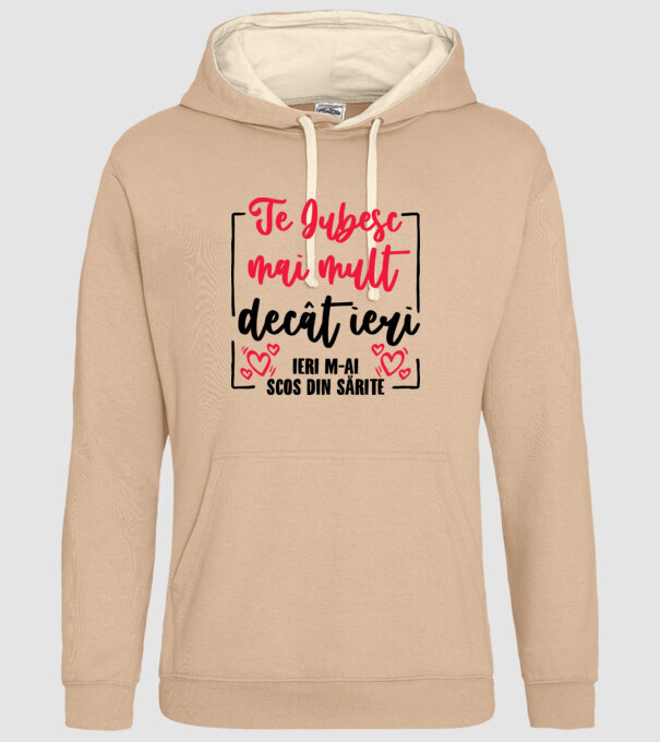 Valentine_Te iubesc mai mult decât ieri, ieri m-ai scos din sărite model nisipiu pe tricou
