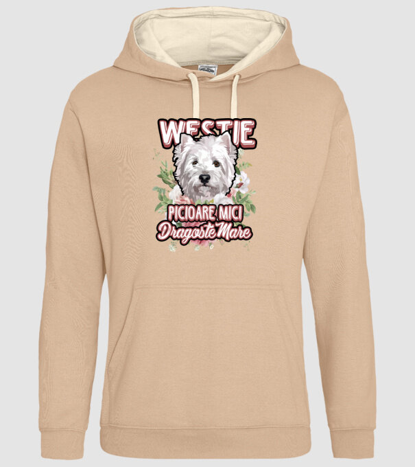 Westie picioare mici dragoste mare model nisipiu pe tricou