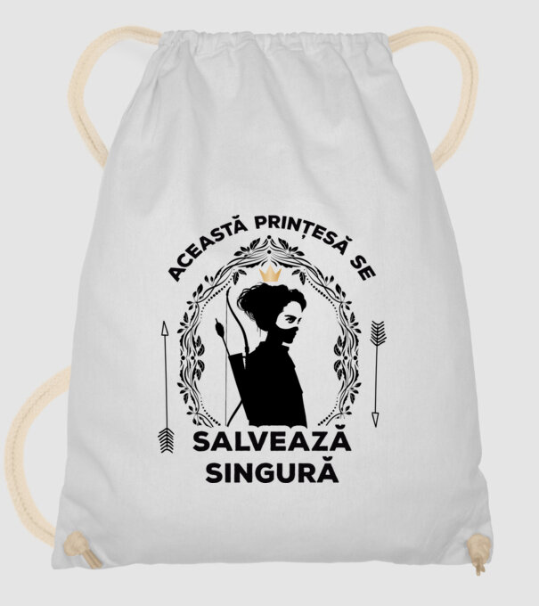 Această prințesă se salvează singură model alb pe tricou