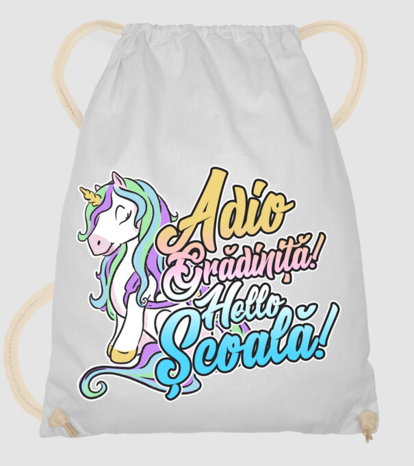 Adio grădiniță! Hello școală! model alb pe tricou