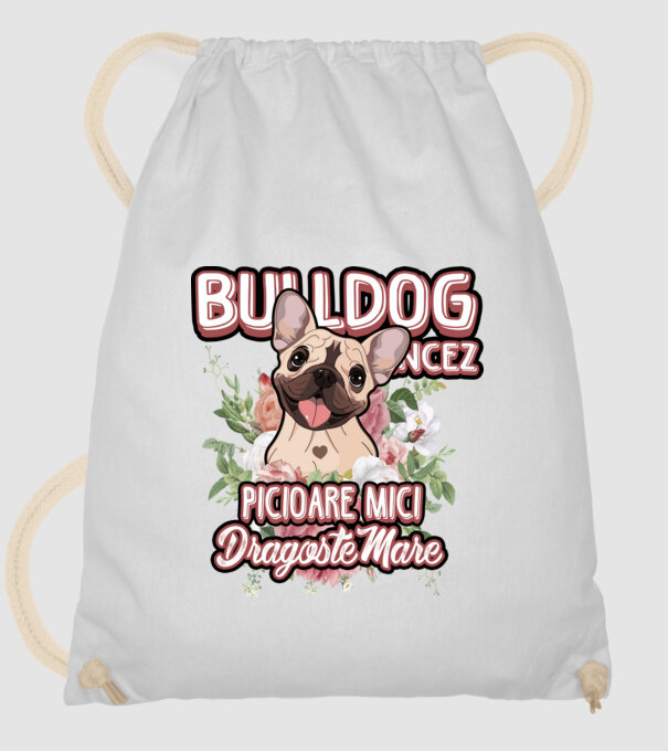 Bulldog francez picioare mici dragoste mare model alb pe tricou