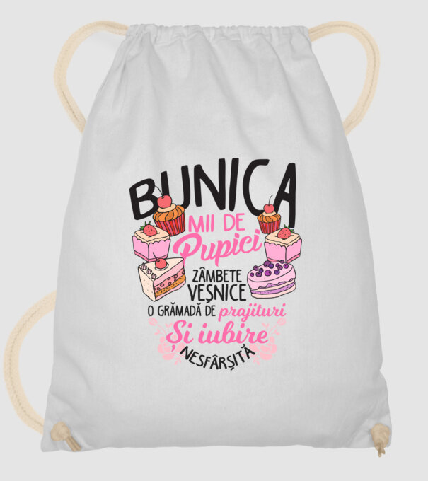 bunica - mii de pupici, zâmbete veșnice, o grămadă de prăjituri și iubire nesfârșită model alb pe tricou