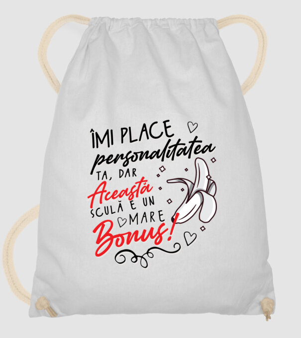 Dar această sculă e un mare bonus! model alb pe tricou