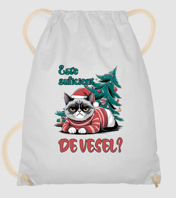 Este suficient de vesel? pisică Crăciun model alb pe tricou