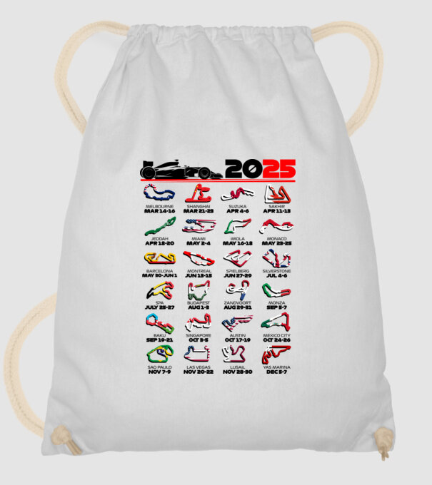 F1 calendar 2025 Alb model alb pe tricou