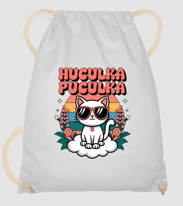 Huculka Puculka pisică 1 model alb pe tricou