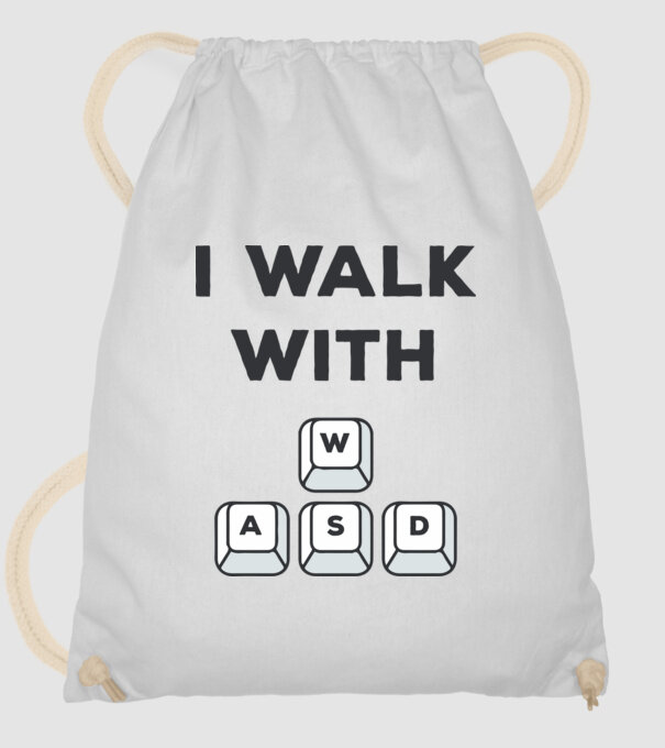 I Walk with WASD model alb pe tricou
