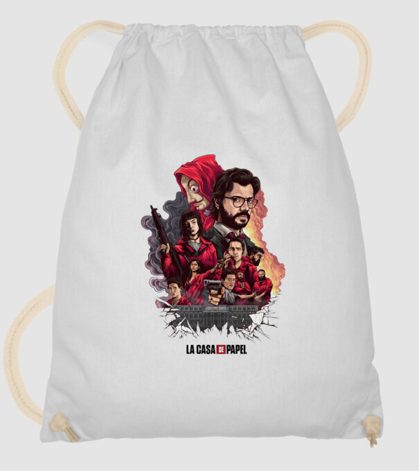 la casa de papel poster theme model alb pe tricou
