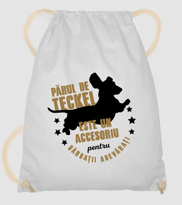 părul de teckel este un accesoriu pentru bărbații adevărați model alb pe tricou