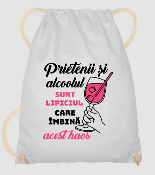 Prietenii și alcoolul sunt lipiciul care îmbină acest haos model alb pe tricou