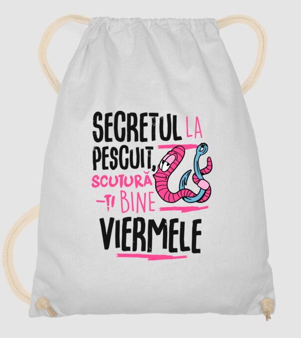 Secretul la pescuit scutură-ți bine viermele model alb pe tricou
