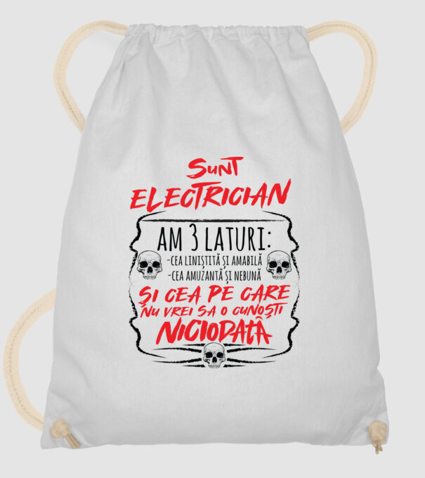 sunt electrician am 3 laturi model alb pe tricou