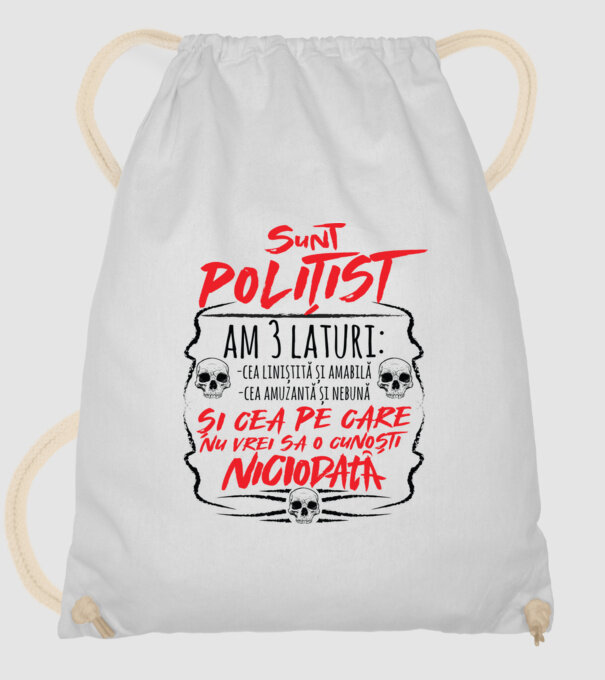 sunt polițist am 3 laturi model alb pe tricou