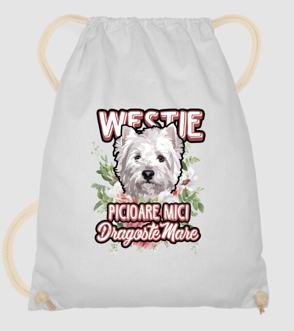Westie picioare mici dragoste mare model alb pe tricou