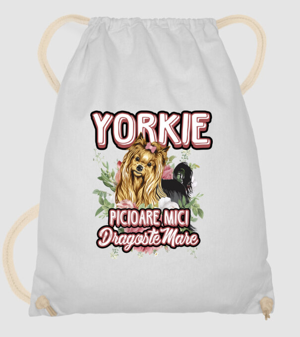 Yorkie - picioare mici dragoste mare model alb pe tricou