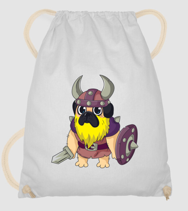 Mops Viking model alb pe tricou