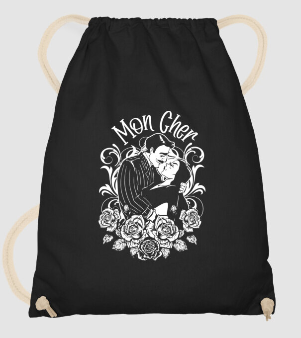 Addams family couple shirt Morticia and Gomez Mon cher model negru pe tricou