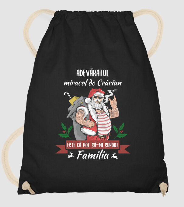 adevăratul miracol de Crăciun este că pot să-mi suport familia model negru pe tricou
