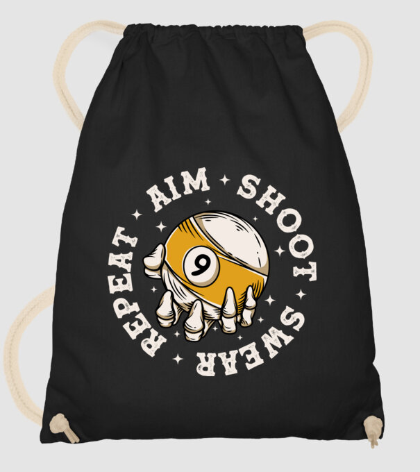 Aim Shoot Swear Repeat Biliard model negru pe tricou