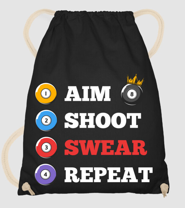 Aim swear shoot repeat - biliard v2 model negru pe tricou