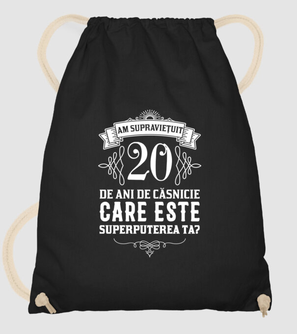 Am supraviețuit 20 de ani de căsnicie - care este superputerea ta? model negru pe tricou