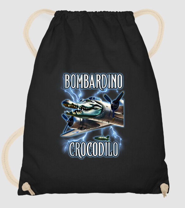 Bombardino Crocodilo model negru pe tricou
