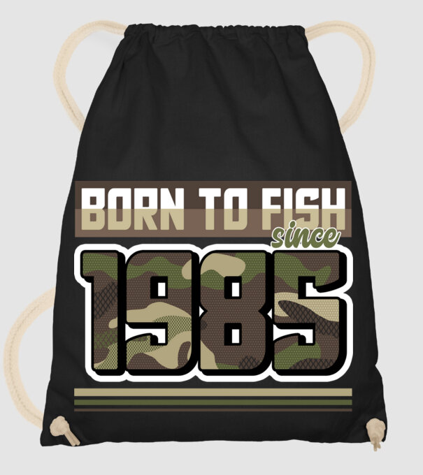 Born to fish since 1985 model negru pe tricou