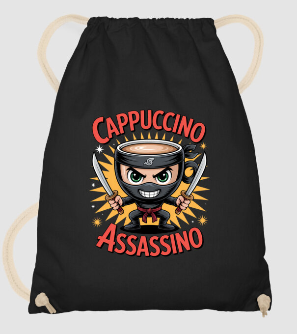 Cappuccino Assasino model negru pe tricou