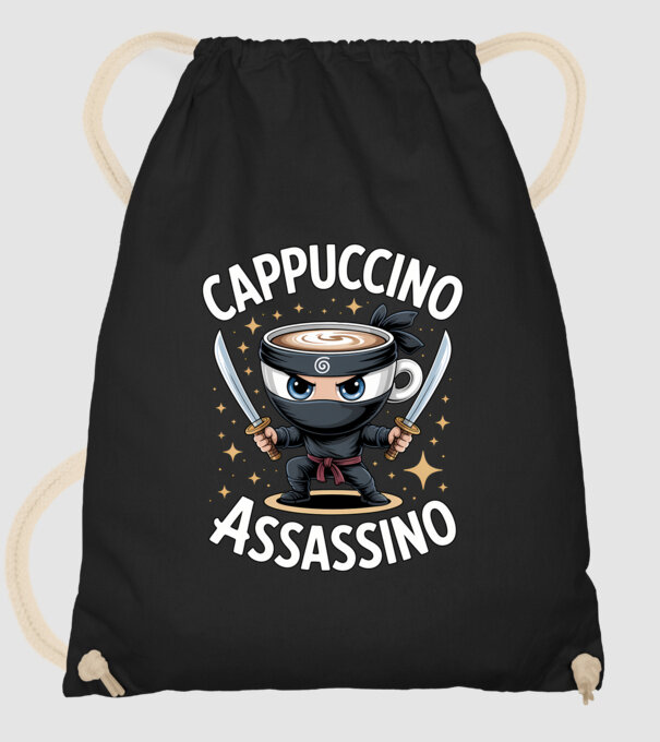 Cappuccino Assassino model negru pe tricou