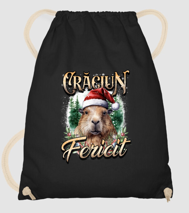 Capybara christmas model negru pe tricou
