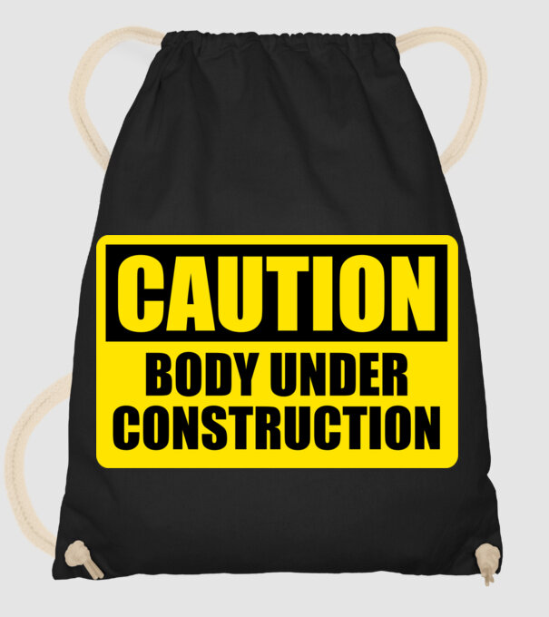 Caution Body Under Construction model negru pe tricou
