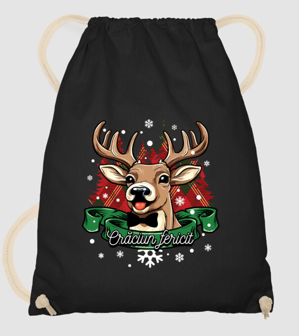 Cerb de Crăciun model negru pe tricou