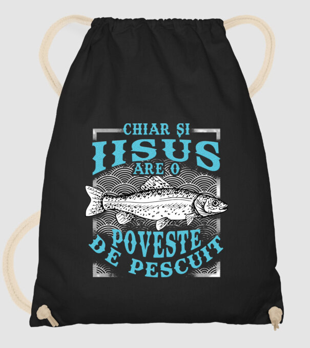 Chiar și Iisus are o poveste de pescuit model negru pe tricou