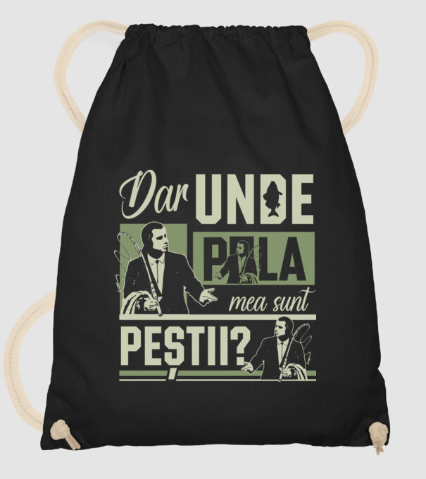 Dar unde p la mea sunt peștii model negru pe tricou