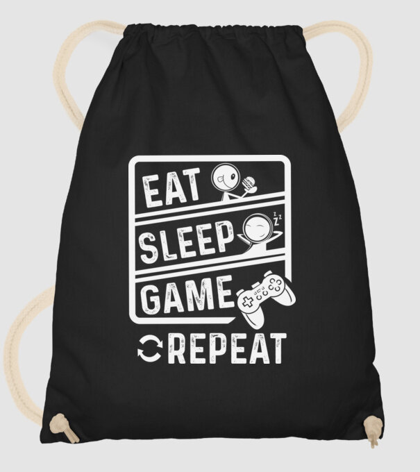 Eat sleep game repeat model negru pe tricou