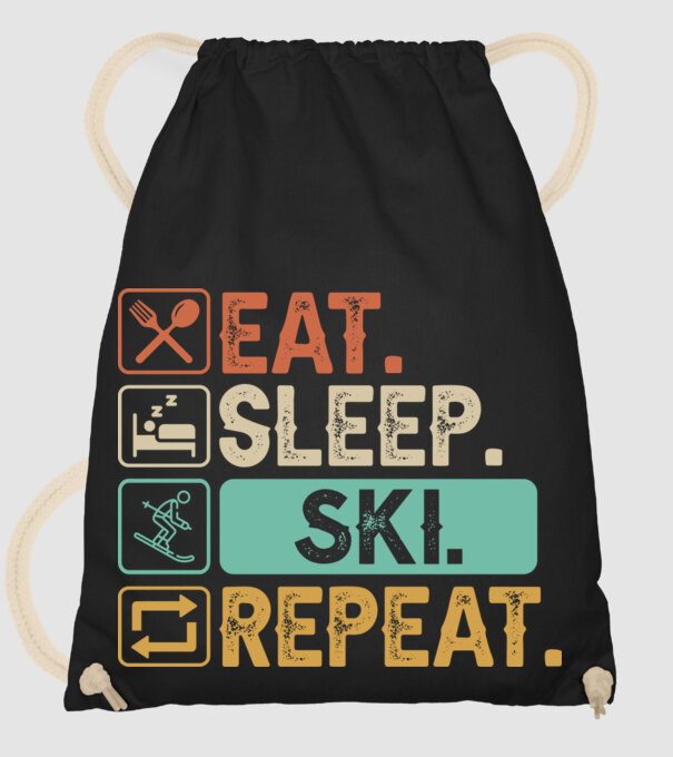 Eat Sleep SKI Repeat model negru pe tricou