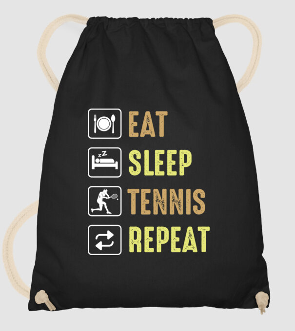 eat sleep tennis repeat model negru pe tricou