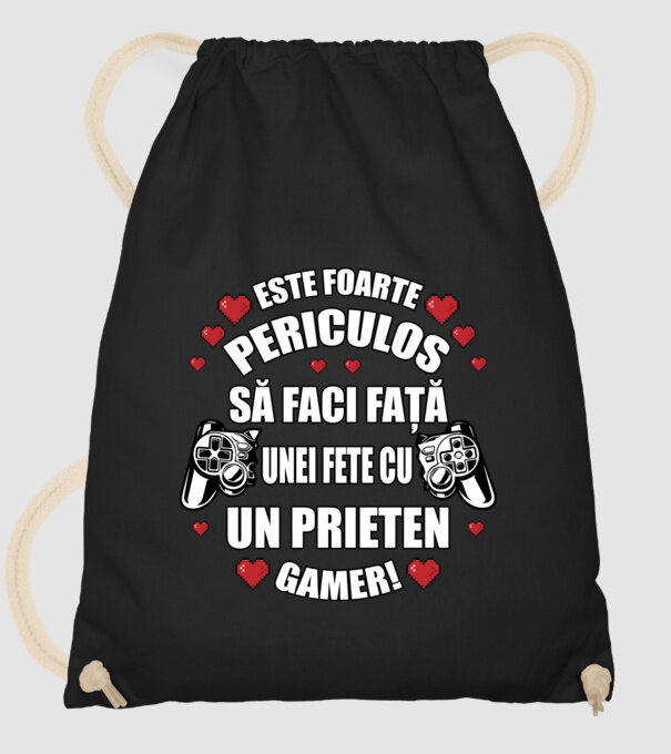 este foarte periculos să faci față unei fete cu un prieten gamer! model negru pe tricou