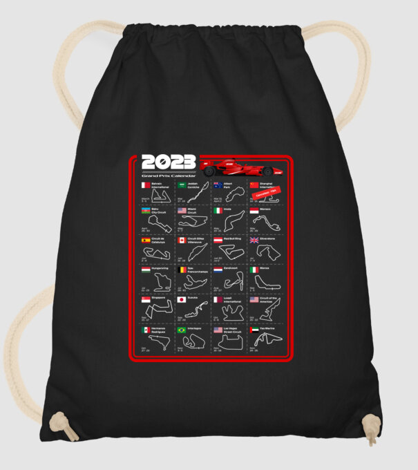 F1 2023 Formula Grand prix calendar model negru pe tricou