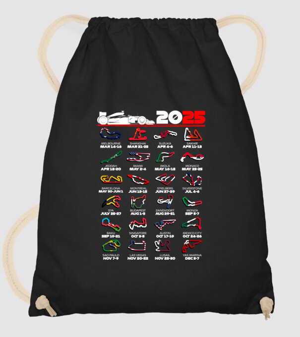 F1 calendar 2025 Negru model negru pe tricou