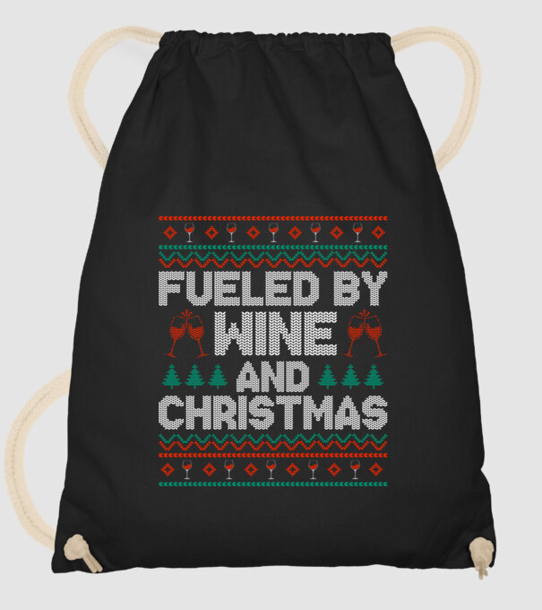 Fueled by wine and christmas model negru pe tricou