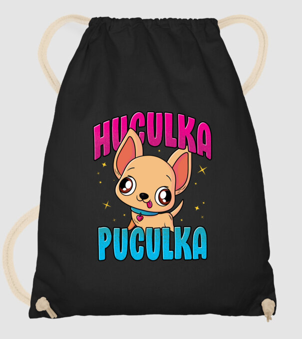 Huculka Puculka chivava model negru pe tricou