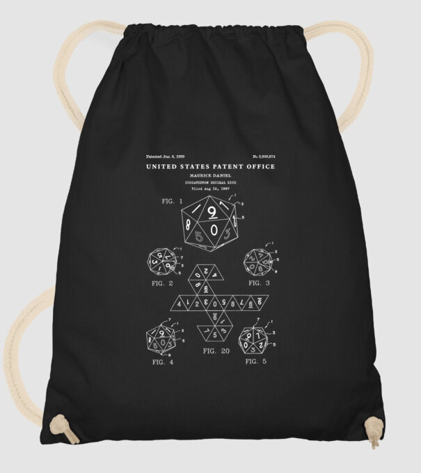 Icosahedron decimal dice patent model negru pe tricou