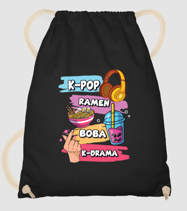 K-POP RAMEN BOBA K-DRAMA model negru pe tricou