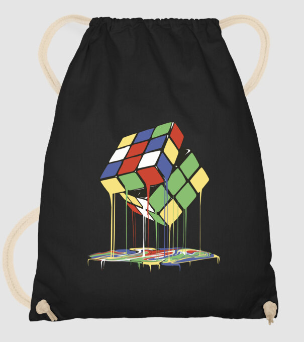 Melting Rubik cube model negru pe tricou