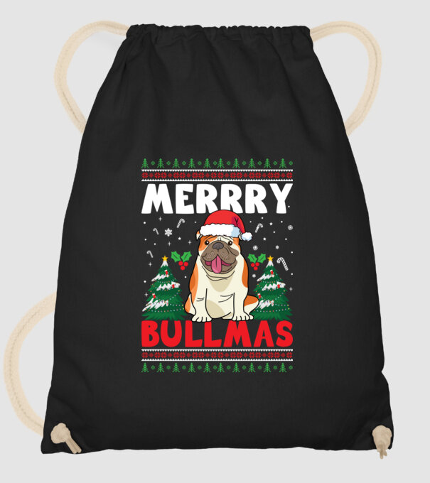 Merry bullmas ugly sweater model negru pe tricou