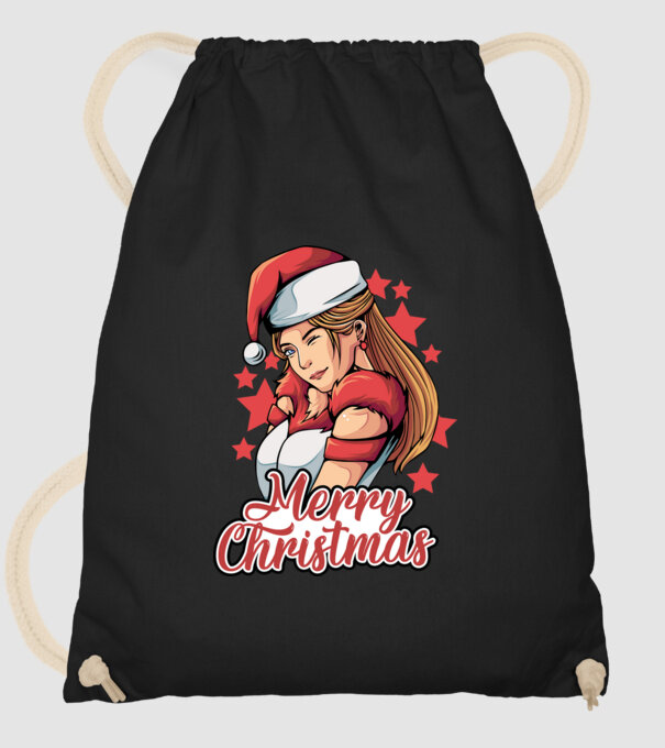Merry christmas santa girl model negru pe tricou