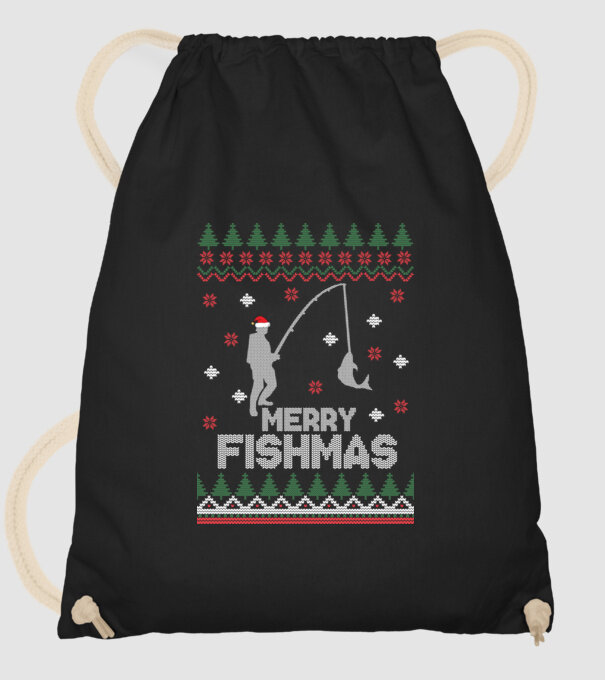 Merry Fishmas model negru pe tricou